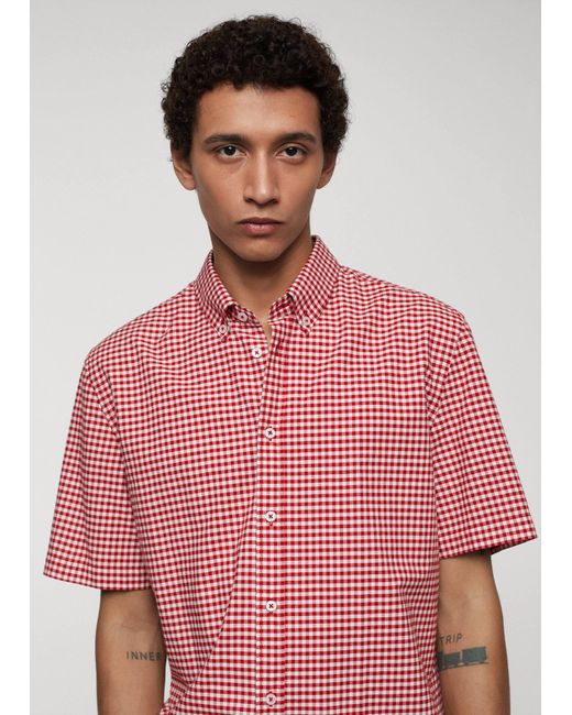 Mango Red 100% Cotton Short-sleeved Printed Shirt for men