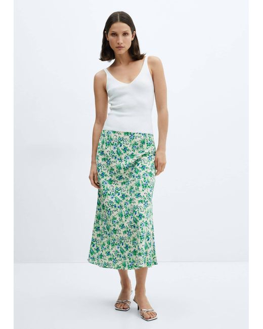 Mango Green Printed Satin Skirt Off