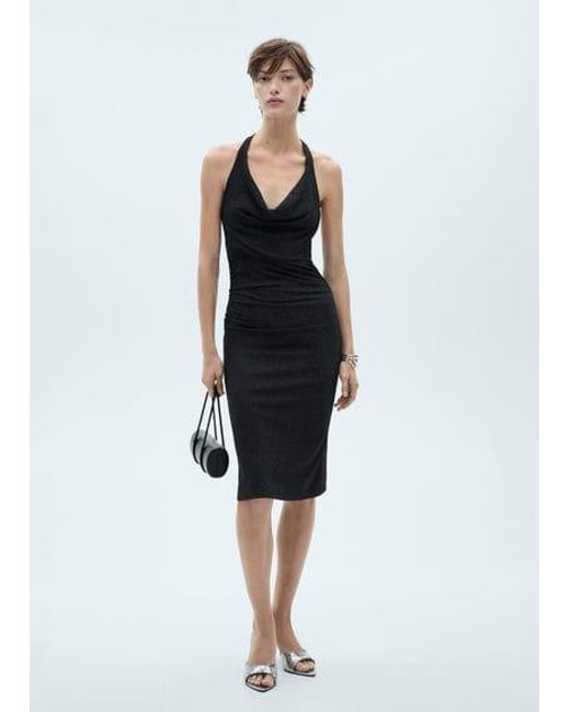 Mango Black Lurex Dress With Draped Neck