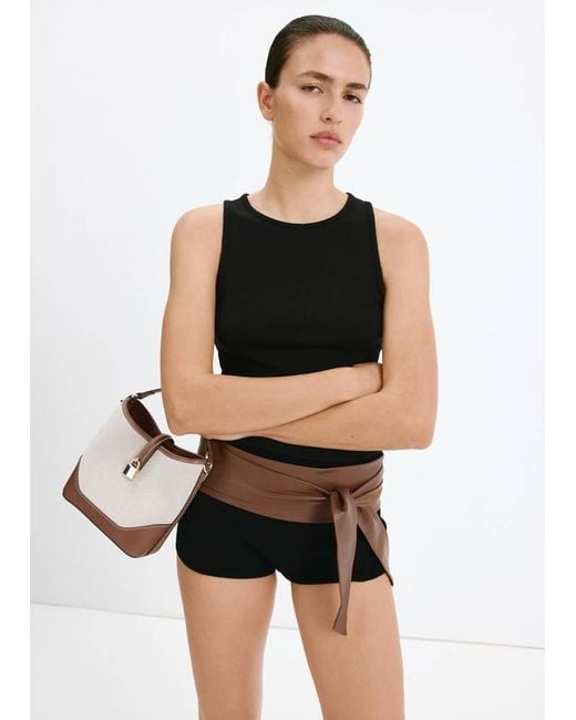 Mango Multicolor Contrasting Canvas Bucket Bag