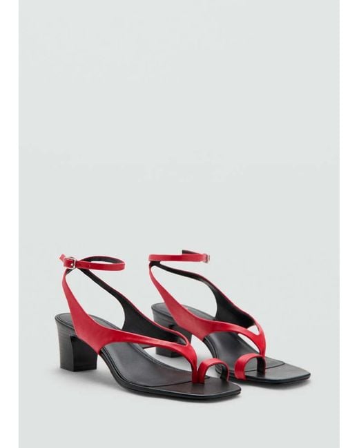 Mango Red Heeled Leather Sandals With Straps