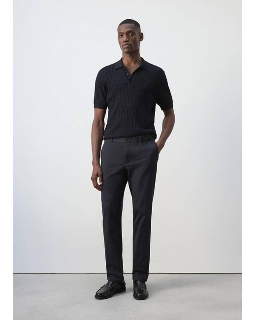 Mango Blue Barna Super Slim Fit Chino Twill Trousers for men