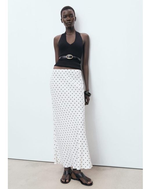 Mango White Long Polka-Dot Skirt