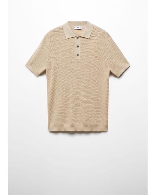 Mango Natural Openwork Knit Polo for men
