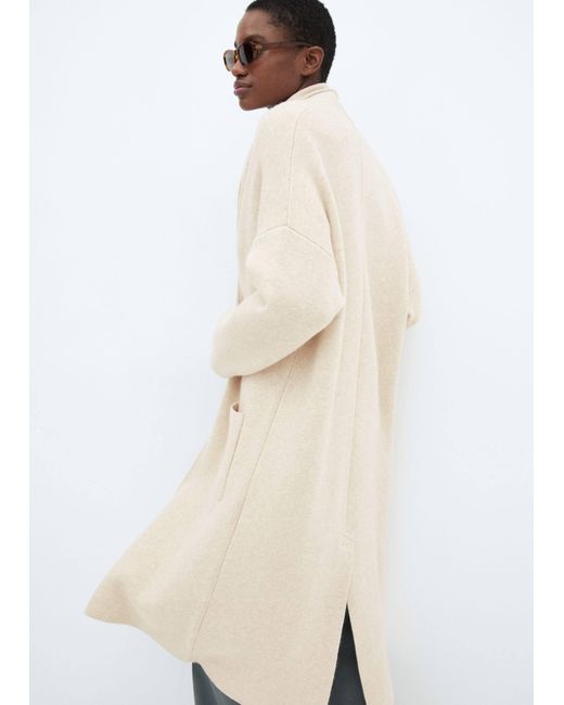Mango White Oversized Knitted Coat With Pockets Light/pastel
