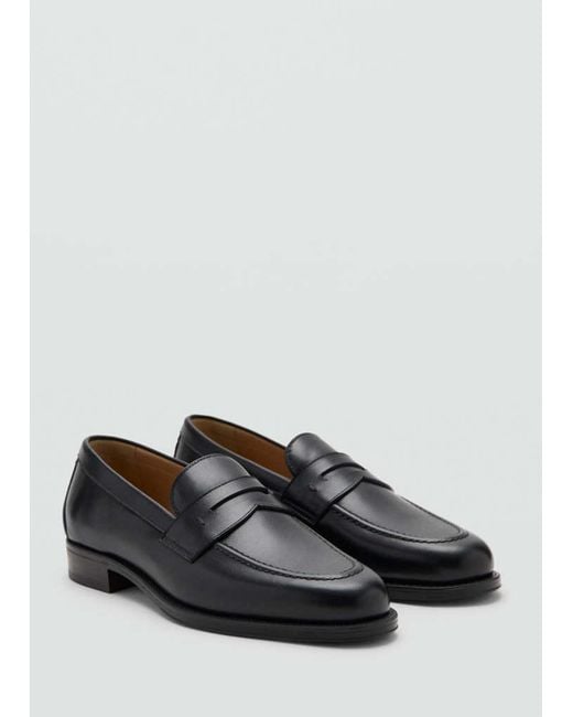 Mango Gray Leather Penny Loafers for men