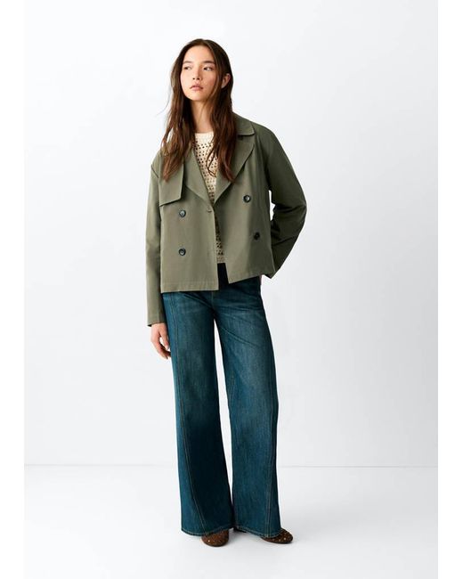 MANGO TEEN Green Short Double-Breasted Trench Coat