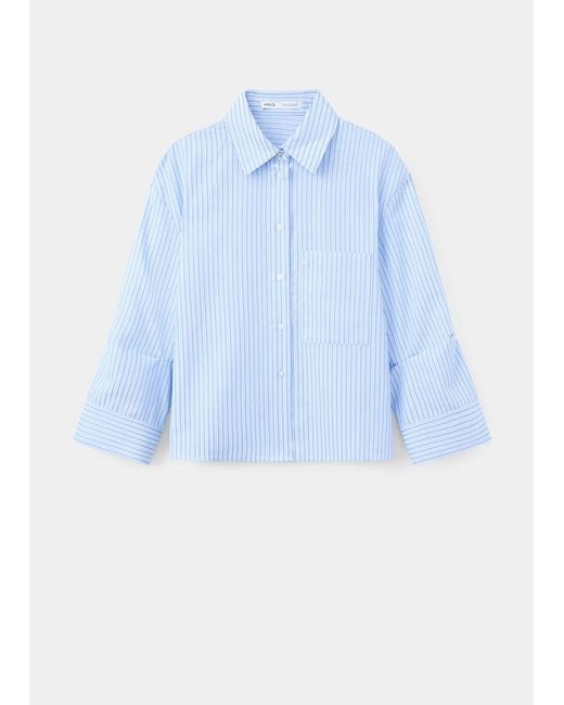 Mango Blue Striped Straight Shirt