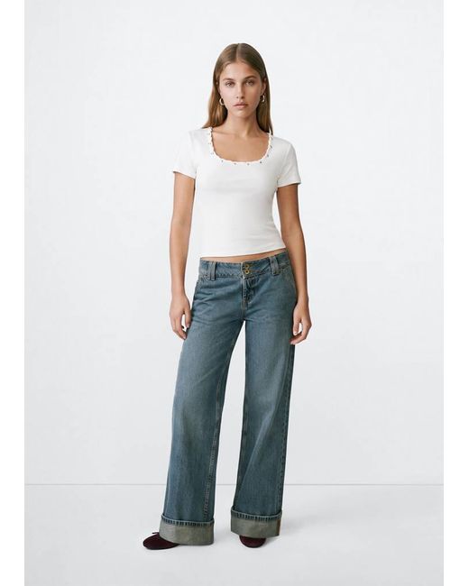 MANGO TEEN White Cotton T-Shirt With Braided Cord