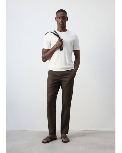 Mango White Slim-Fit 100% Linen Trousers for men