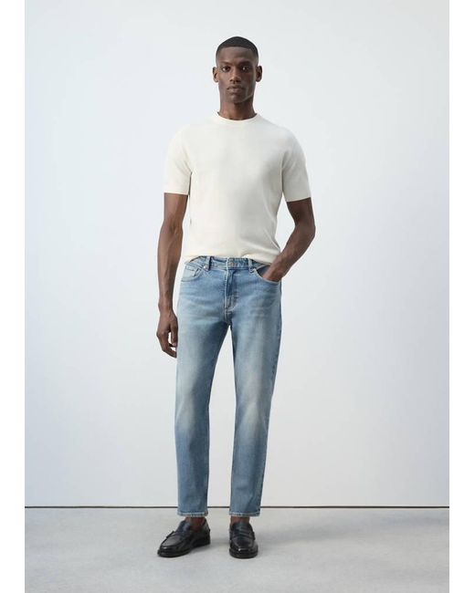 Mango Blue Ben Cropped Tapered-Fit Jeans for men