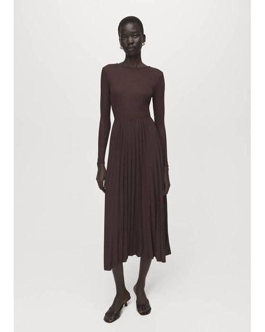 Mango Brown Flared Midi-Dress With Belt