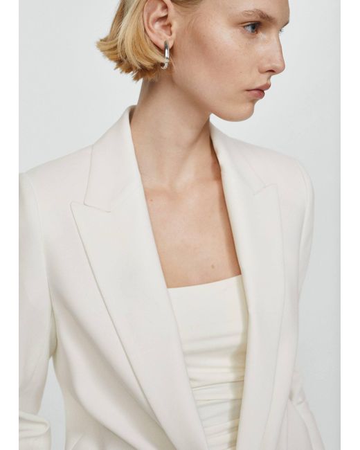 Mango White Tailored Jacket With Turn-down Sleeves