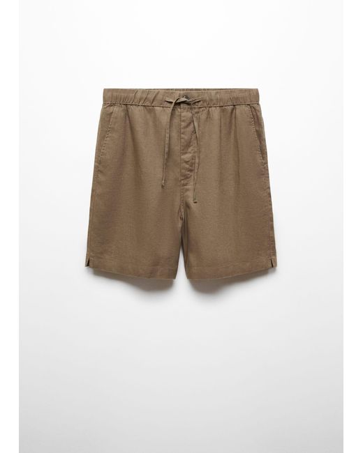 Mango Natural 100% Linen Bermuda Shorts With Drawstring for men