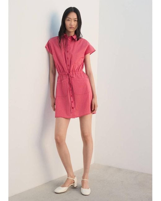 Mango Pink Striped Shirt Dress