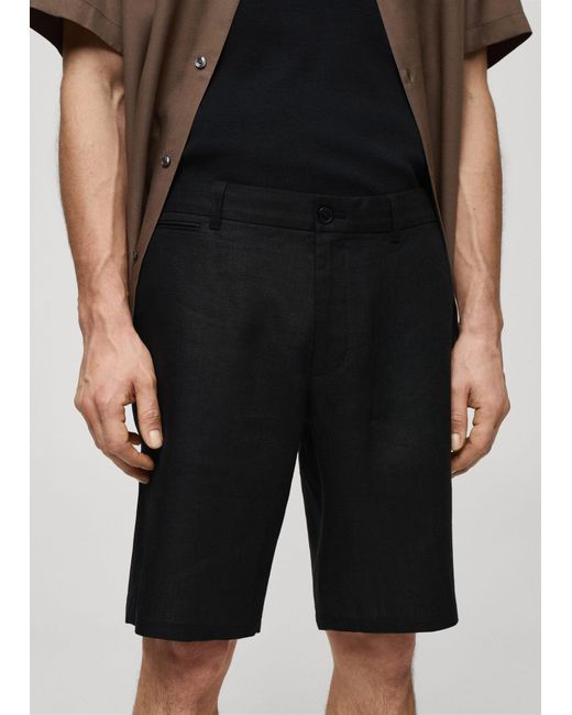 Mango Natural Slim Fit 100% Linen Bermuda Shorts for men