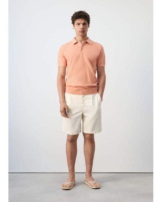 Mango White Fine Knit Polo Shirt With Microstructure for men