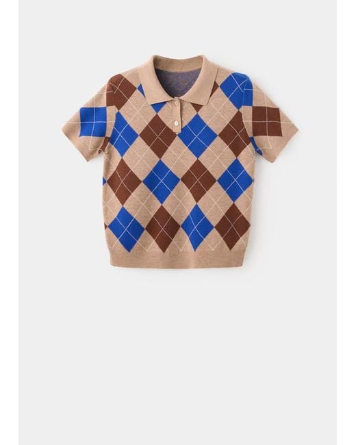 Mango Blue Argyle Polo Neck Sweater