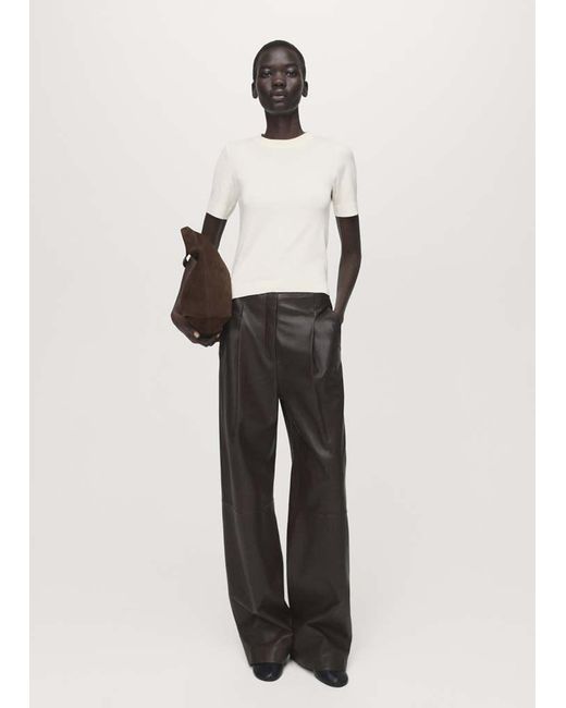Mango White Short-Sleeved Fine-Knit Sweater