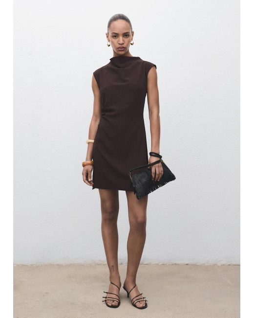 Mango Brown Kurzes Kleid Mit Drapiertem Ausschnitt