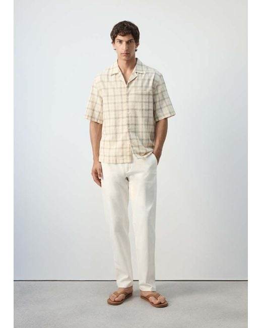 Camicia 100% Cotone A Quadri Con Collo Bowling Bianco Sporco di Mango in White da Uomo