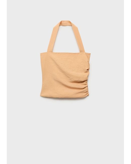 Mango White Lyocell Top With Gathered Detail