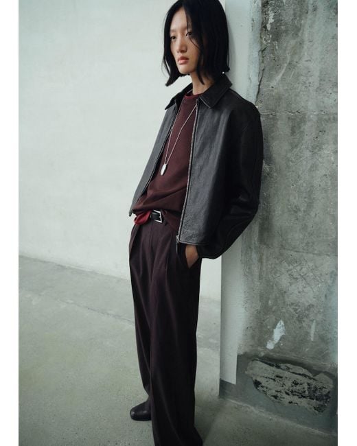 Mango Gray Lapels Leather Jacket
