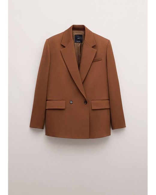 Mango Brown Double-Breasted Suit Jacket