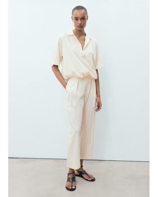 Mango White Textured Crop Trousers