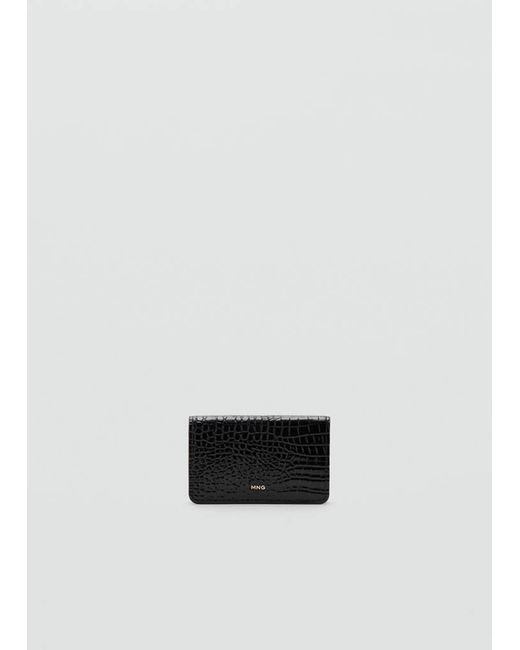 Mango White Small Shiny Croc-Effect Wallet