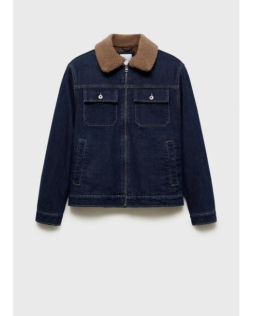 Mango Blue Denim Jacket With Shearling Lining for men