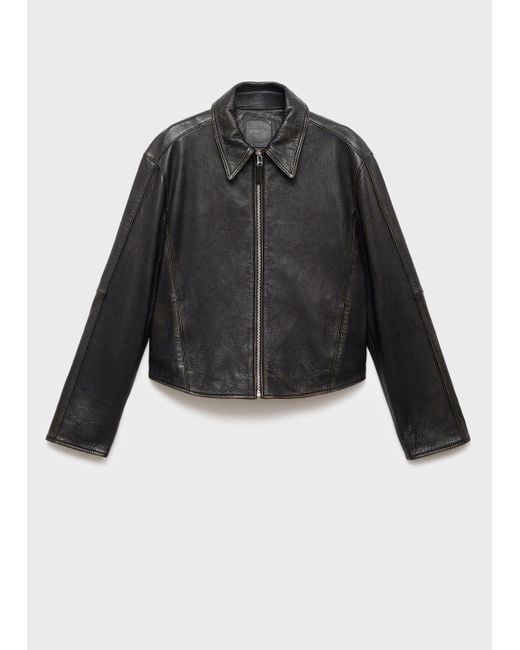 Mango Gray Lapels Leather Jacket