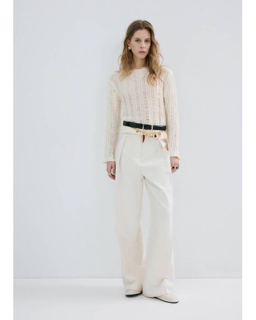 Mango White Frayed Open-Knit Jumper