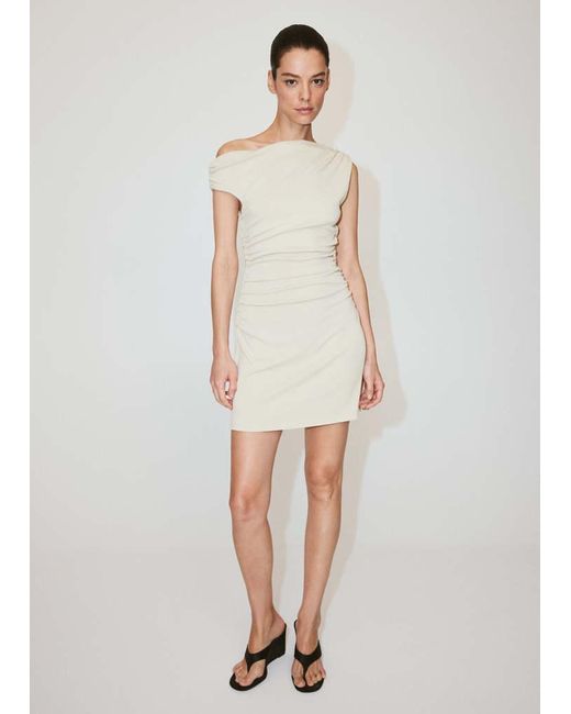 Mango White Asymmetrical Pleated Dress