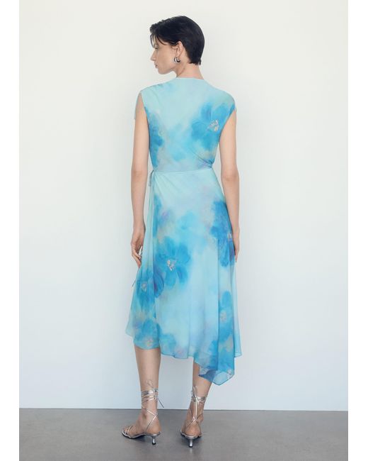 Mango Blue Print Wrap Dress