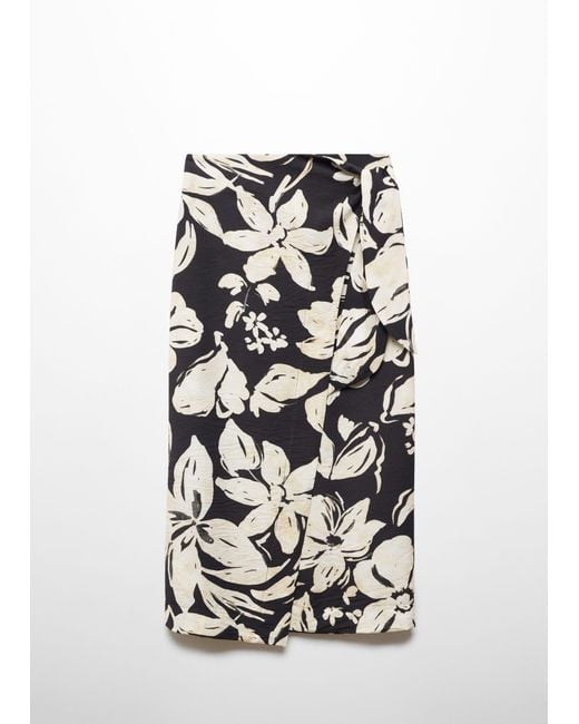 Mango White Floral-print Wrap Skirt