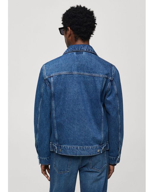 Mango Blue Pocketed Denim Jacket Dark for men