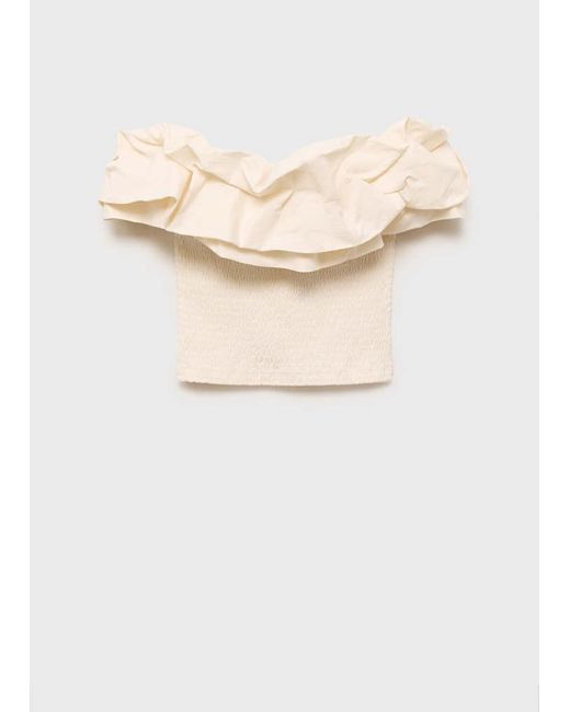 Mango Blue Strapless Top With Ruffles