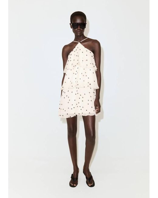 Mango White Halter Polka Dot Dress