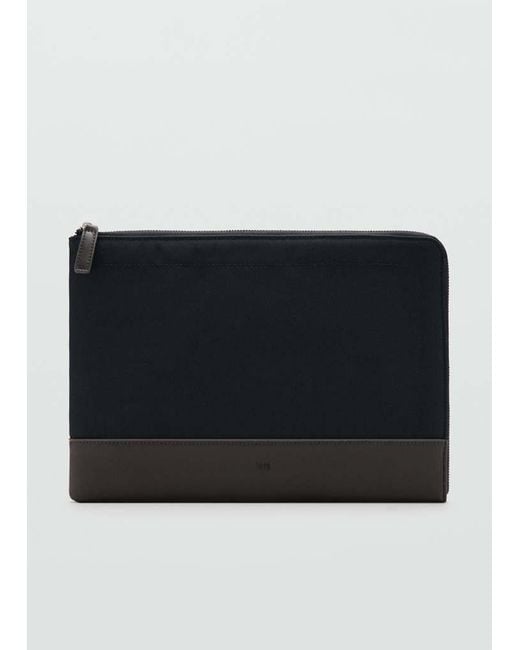 Mango Blue Laptop Case With Leather Details for men