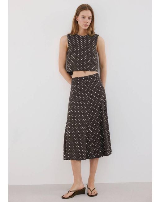 Mango Black Linen Polka Dot Top
