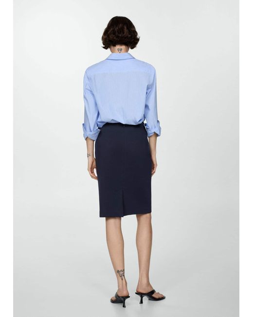 Mango Blue Pencil Skirt With Rome-knit Opening Dark