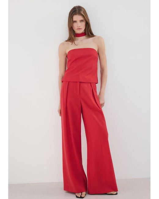 Mango Red Lyocell Strap Neck Top