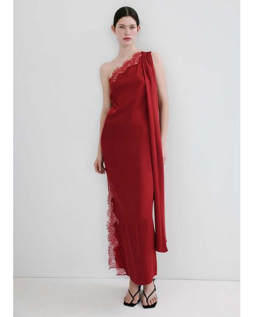 Mango Red Asymmetrical Dress With Scarf