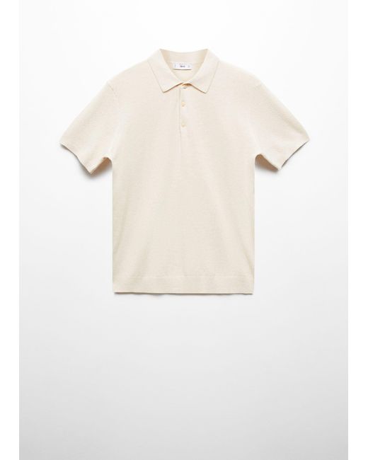 Mango White Short-sleeve Knitted Polo Shirt for men