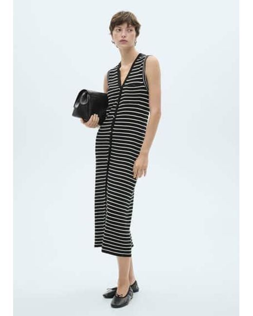 Mango White Striped Jersey V-Neck Dress