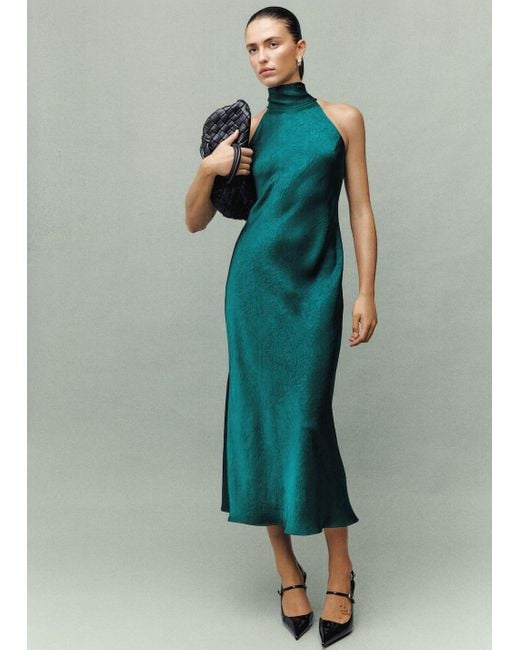 Mango Green Satin Dress With Creased Effect