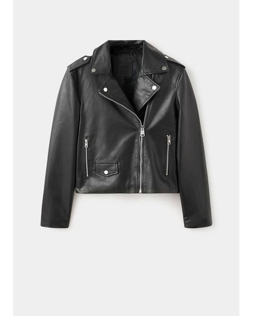 Mango Blue Leather Biker Jacket