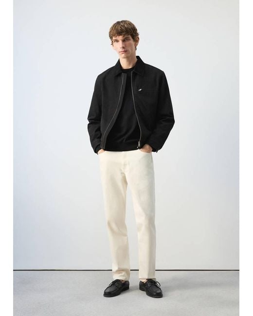 Mango Black Corduroy Collar Denim Jacket for men