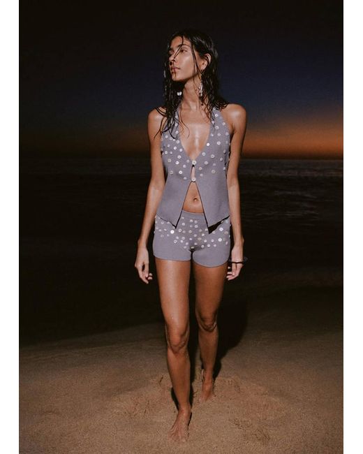 Mango Black Decorative Button Shorts